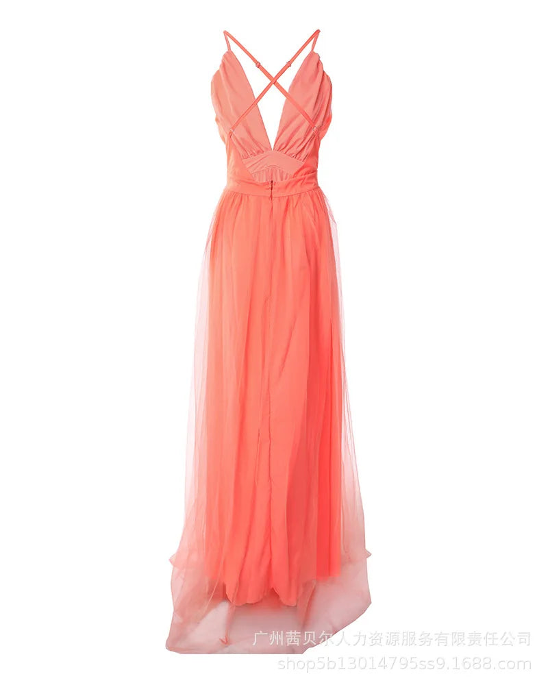 Camisole Dress Backless Sexy Women Party Dresses Spliced V Neck Sleeveless Loose Vestidos Floor Length Summer 2025 Solid