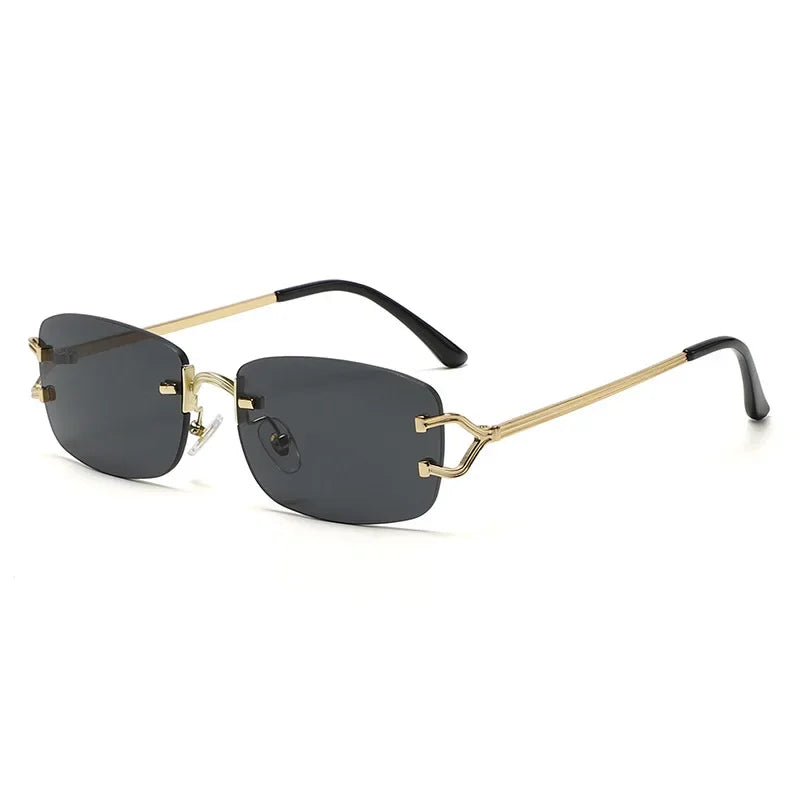 New Small Narrow Rimless Sunglasses Fashion Frameless Rectangle Tinted Lens Eyewear 90s Glasses for Women Men
