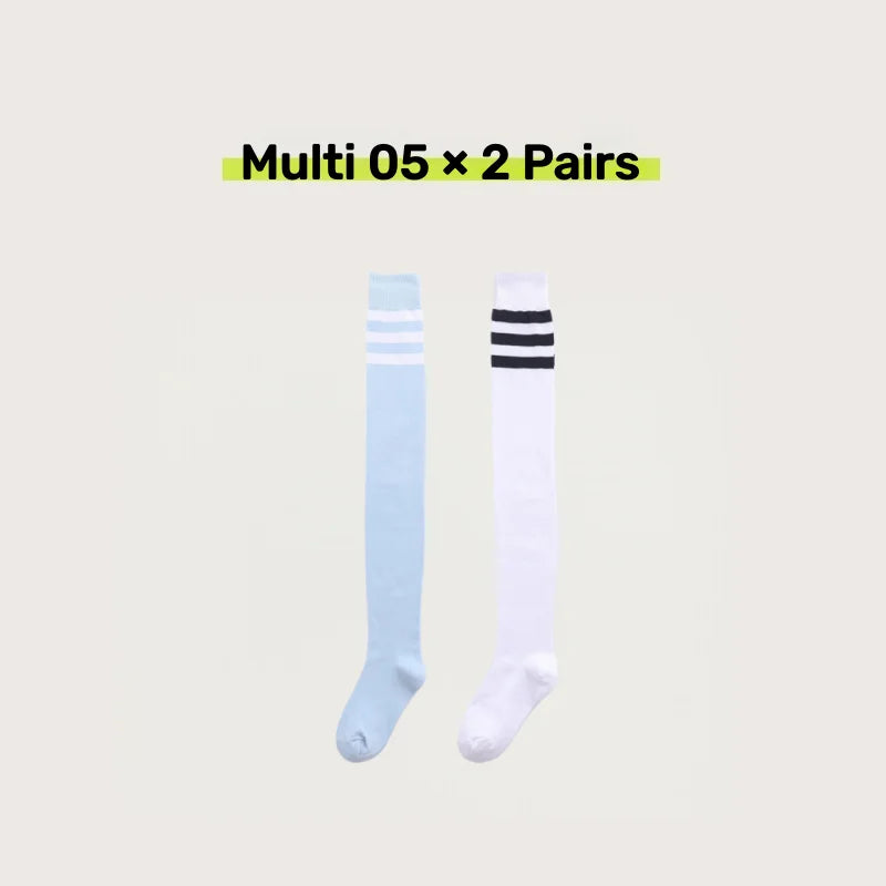 2 Pairs Women's Over The Knee Socks Cotton Thigh High Socks Black White Blue Colorful Striped Pattern Fashion Casual Daily Wear
