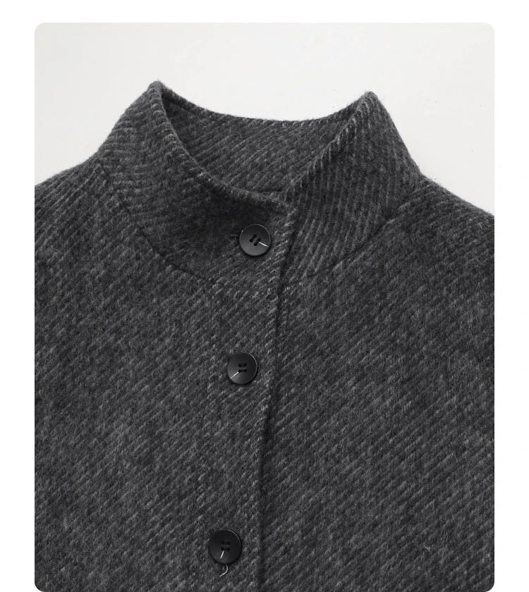 CHIC VEN Women Short Woolen Coat New Stand Up Twill Texture Single Breasted Ladies Jacket Retro Woman Outwear Autumn Winter 2025