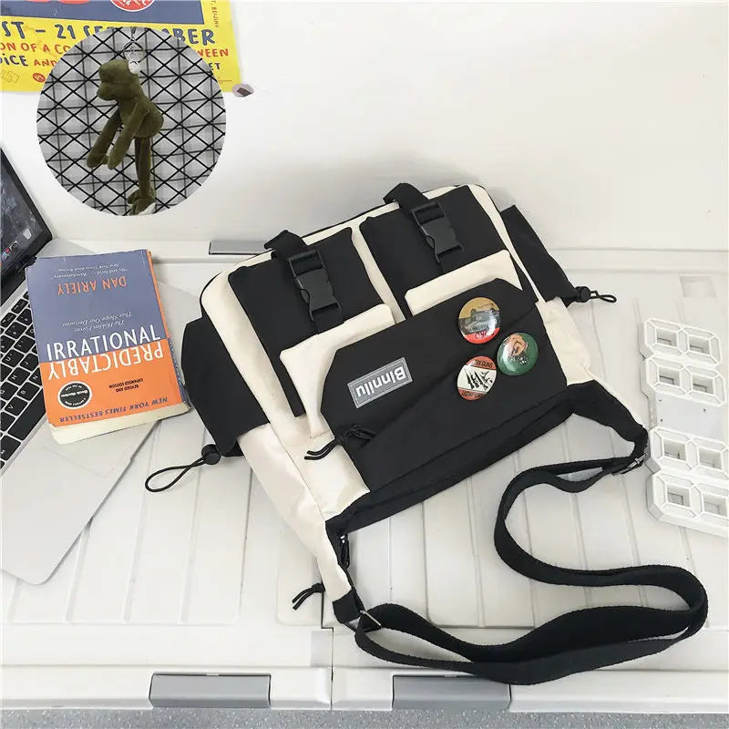 Japanese Simple Messenger Bag Student Nylon Waterproof Canvas Handbag Shoulder Crossbody Bags for Women Men Satchels Bolsas
