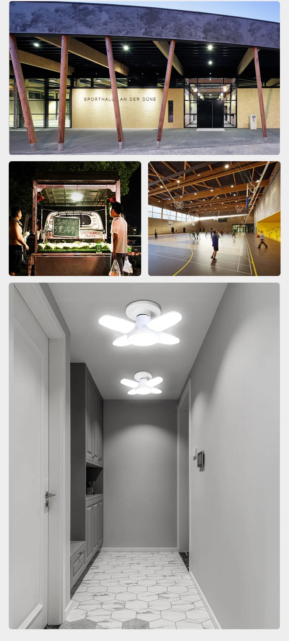 E27 Fan Shape Foldable LED Bulb AC220V/110V Deformation for Home Ceiling Light Warehouse and Garage White Light6500K Bulb