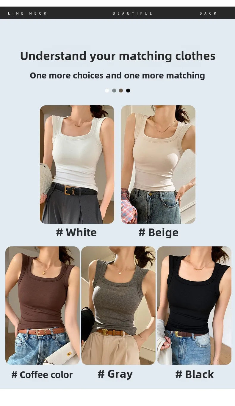 2026 New Wide Shoulder Strap Women's Vest with Chest Pad Summer All-match I-shaped Vest Slim Fit Base Top Fashion Outer Wear