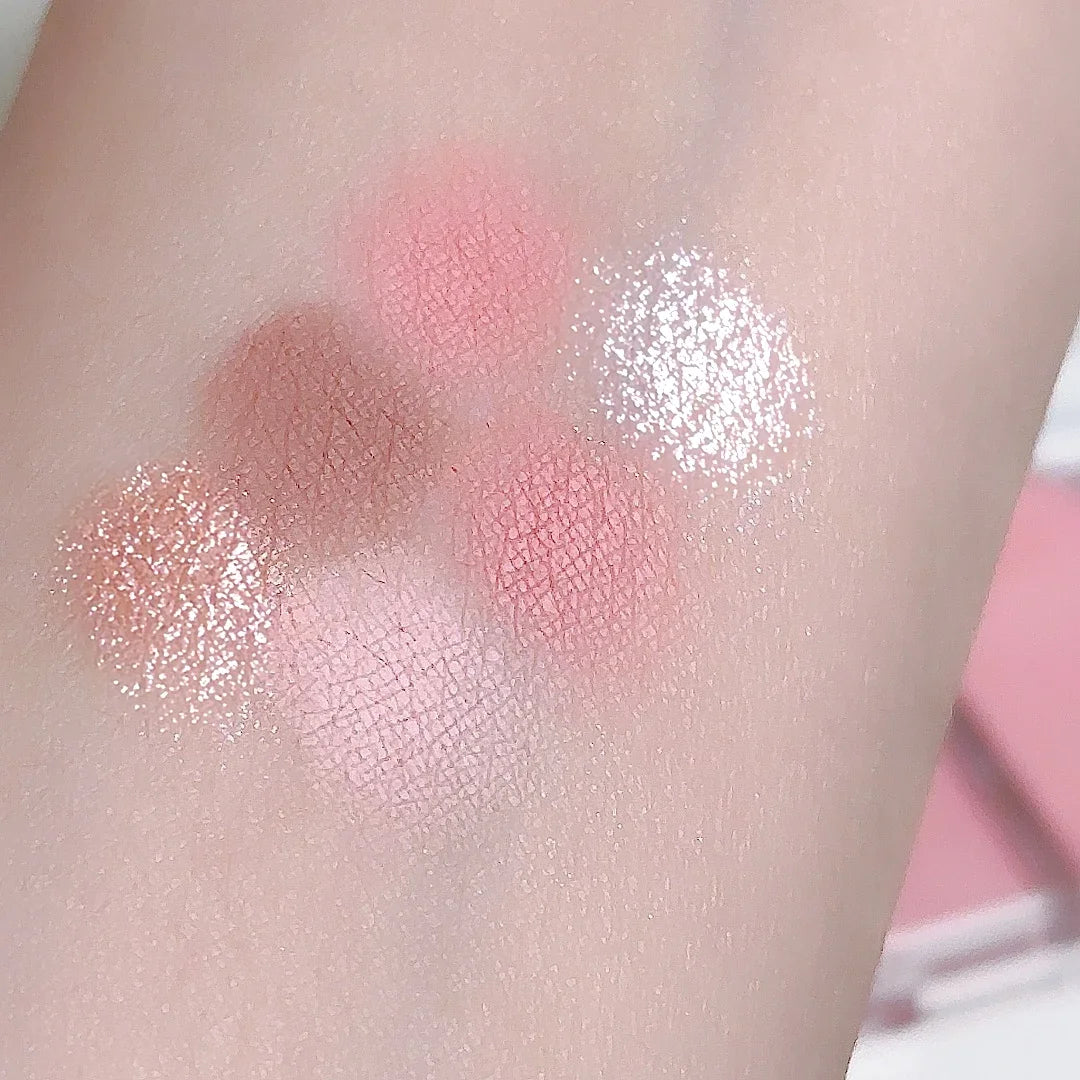 Six-color eyeshadow light shadow integrated eyeshadow palette, matte pearlescent pink, long-lasting makeup, pure desire