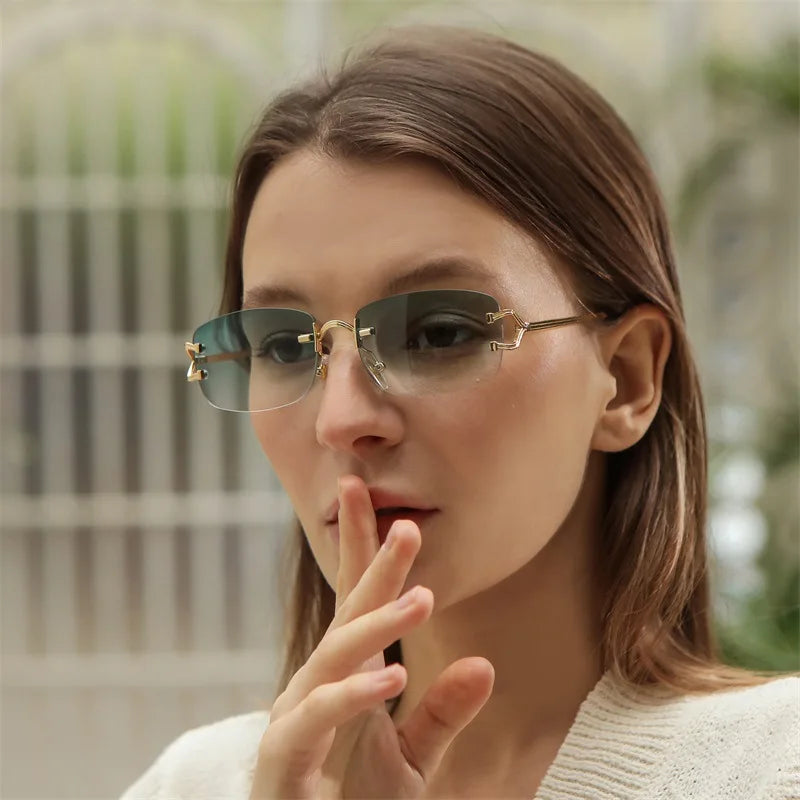 New Small Narrow Rimless Sunglasses Fashion Frameless Rectangle Tinted Lens Eyewear 90s Glasses for Women Men