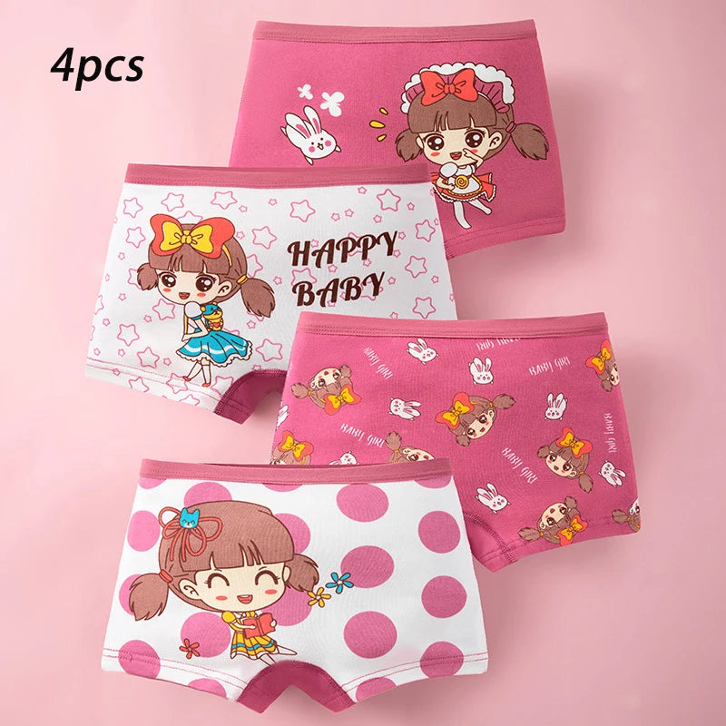 3-8 Years Old Kid's Boxer Underwear 100% Cotton Baby's Class A 100% Cotton Yound Children's Girls' Brief 4 Pcs a Lot