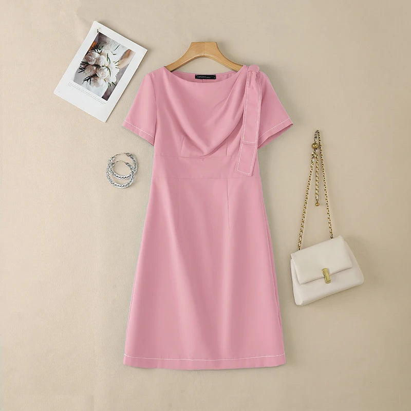 ZANZEA Elegant Women OL Work Dresses 2026 Summer Short Sleeve Solid Knee Length Dress Robe Stylish A Line Waisted Party Vestidos