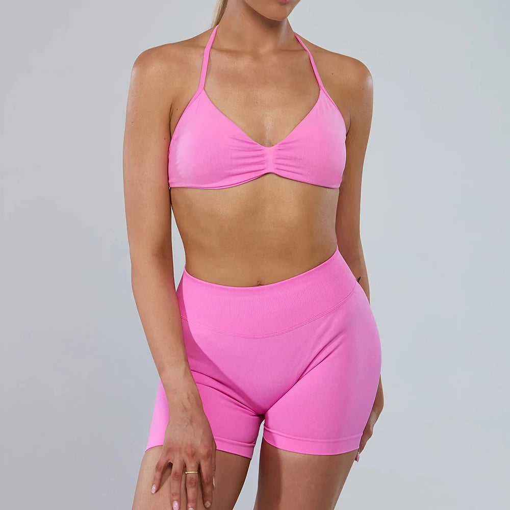 2pcs impact Gym Set Women DFNNYE strappy Yoga Fitness outfits Bra Top sportswear Workout Seamless Shorts Sports Suits  sets