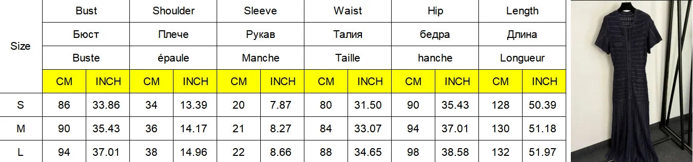 Cinched Waist Sequin Maxi Dress for Women Round Neck Short Sleeve Knitted Dresses 2026 NEW Hollow Out Single Breasted Midi Robes