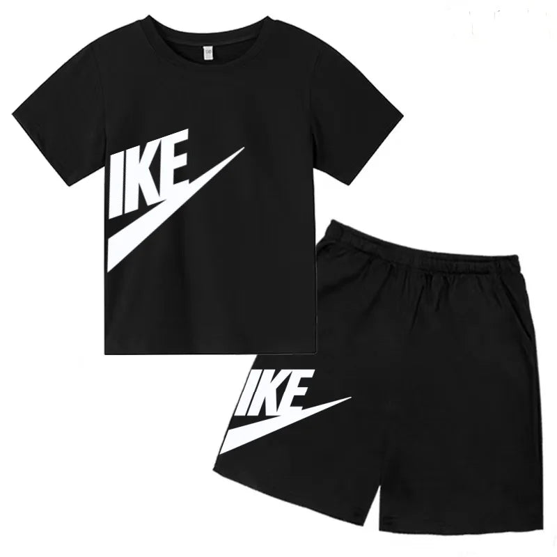 Children T-shirt+Shorts 2P Summer Clothing Fashion Letter Print Boy Girl Toddler 3-12Yrs Sports Short-Sleeved Casual Fashion Set