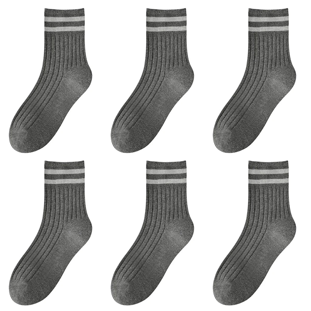 Kids Boys Girls Cotton Socks - Seamless Double Needle Ribbed 2-Stripe, Teens Students All Season School Home Sports Socks