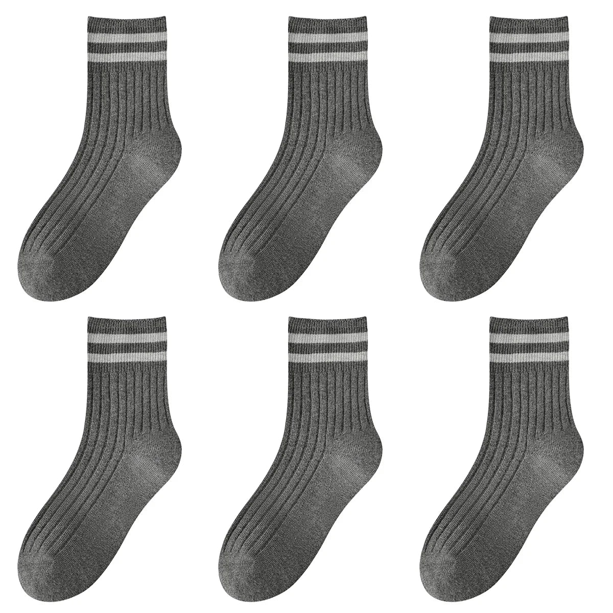 Kids Boys Girls Cotton Socks - Seamless Double Needle Ribbed 2-Stripe, Teens Students All Season School Home Sports Socks