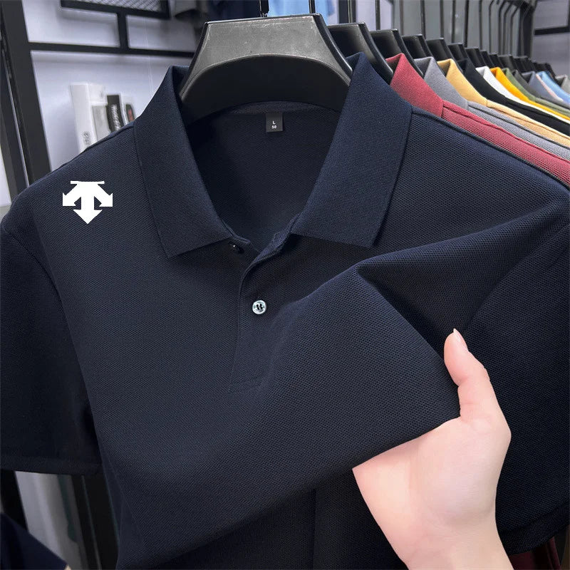 cotton100% men's summer luxury brand polo shirt lapel geometric printing short sleeves t-shirt outdoor leisure men clothing tops