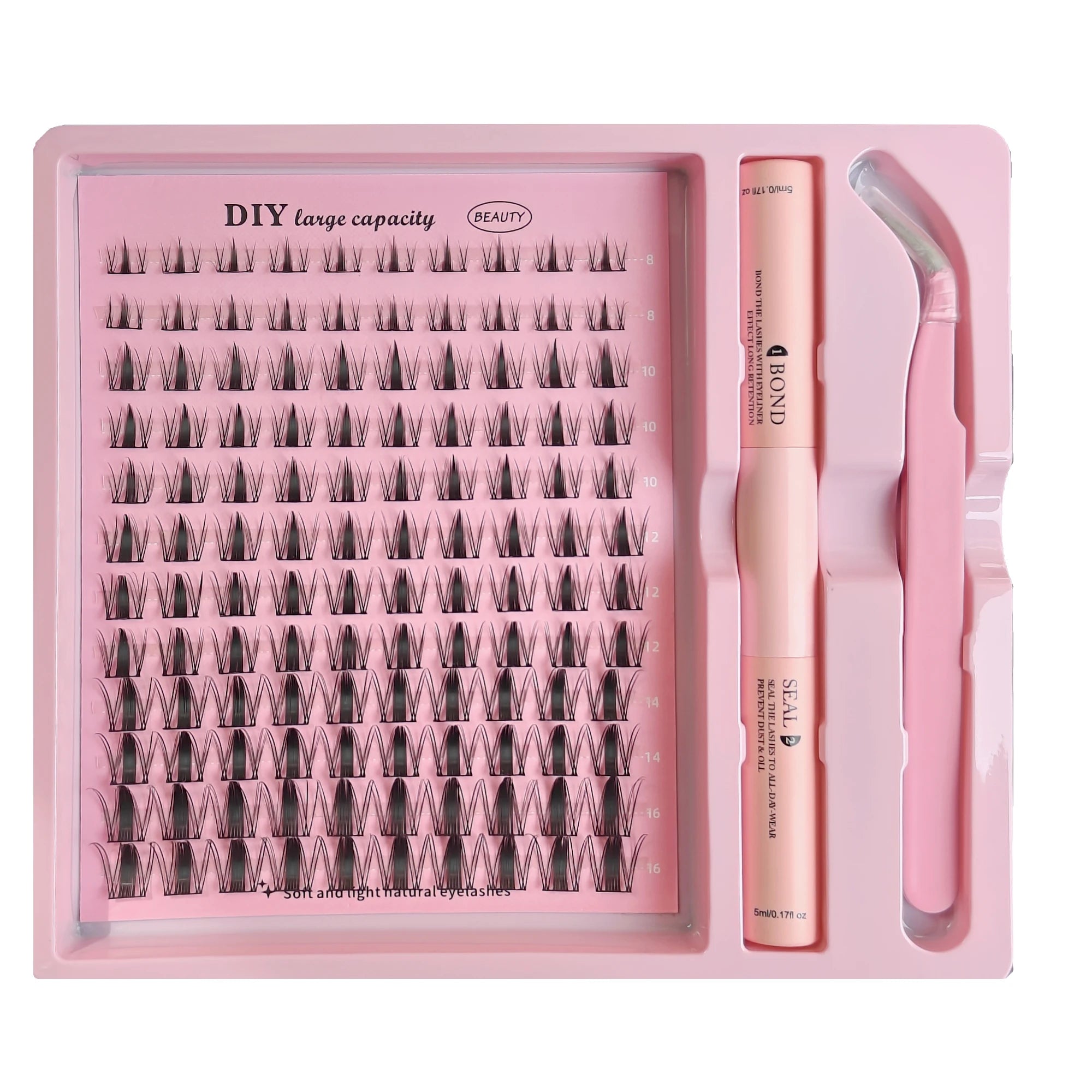 DIY Clusters Lash Kit Full Set 8-16mm Mix Bond&Seal Tweezers Lash for Self Application Makeup Individual Eyelash Extensions
