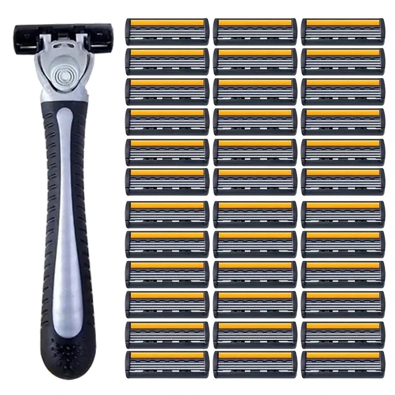 Metal Handle Manual Profession Face Care Beard 3-Layers Blade Safety Raze And Shaving Razor Stand Shaver Base For Man