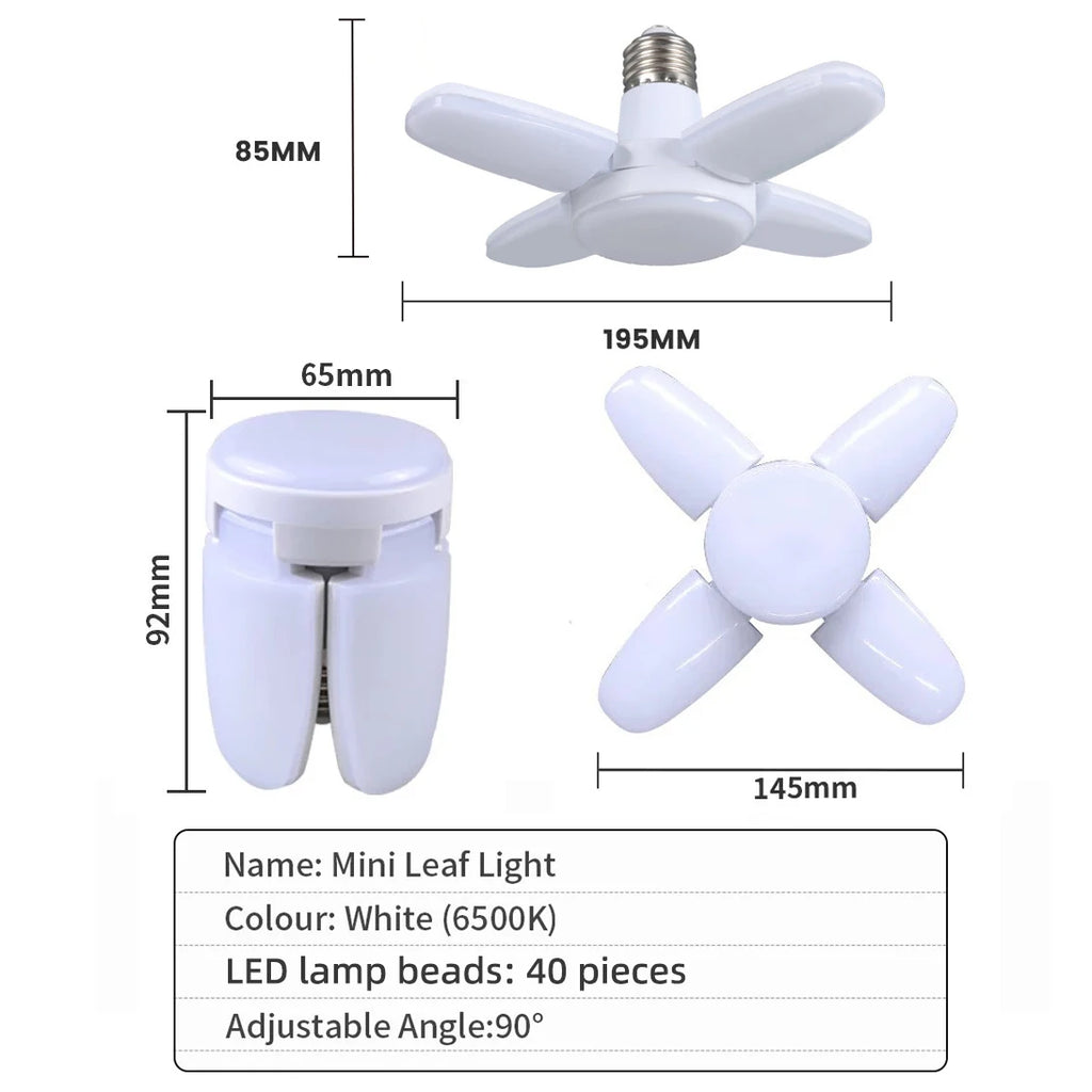 E27 Fan Shape Foldable LED Bulb AC220V/110V Deformation for Home Ceiling Light Warehouse and Garage White Light6500K Bulb