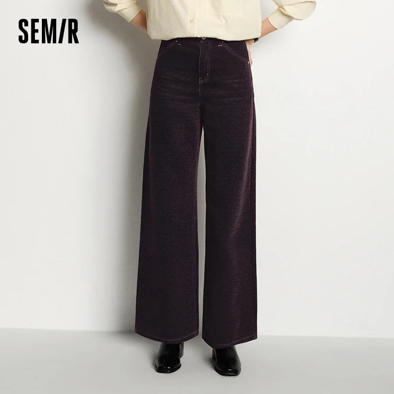 Semir Jeans Women Maillard Flocked Long Pants Cool Style 2025 New Winter Fleece Lined Loose Wide Leg Retro Women's Clothing