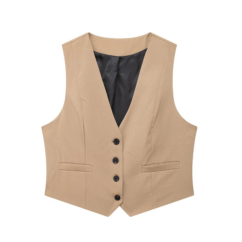 Willshela Women Fashion Solid Single Breasted Waistcoats Vest Vintage Sleeveless Jackets Female Chic Lady Tank Tops