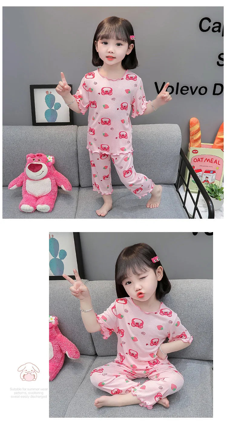 Baby Pajamas Sets Cotton Child Pajamas Toddler Summer Sleeveless Baby Nightwear Pyjamas Kids Cartoon Homewear Clothes