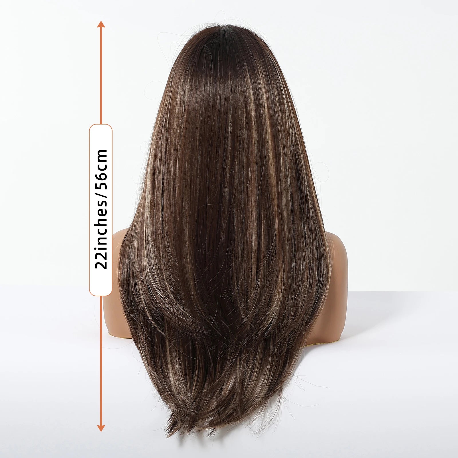 ALAN EATON Long Brown Highlight Synthetic Wigs Layered Straight Hair Wig Realistic Fake Hair for Daily Wear High Temperature Wig