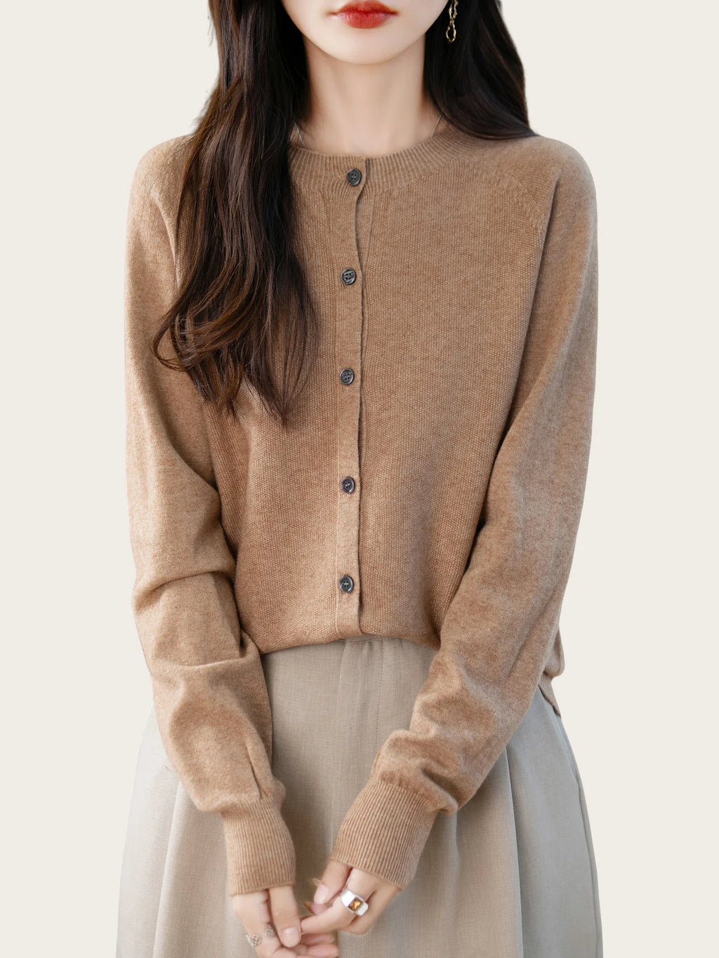 Classic Merino Wool Woman Sweater Basic Female Autumn Winter Knitted Cardigan Elegant Ladies Cashmere Long Sleeve Clothing Tops