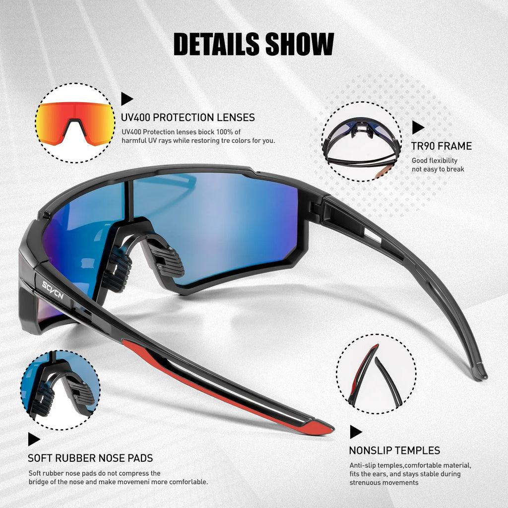 SCVCN Fashion Sunglasses for Men Women Sports Glasses Hiking Eyewear Outdoor Cycling  MTB Bike Mountain UV400 Skiing Goggles