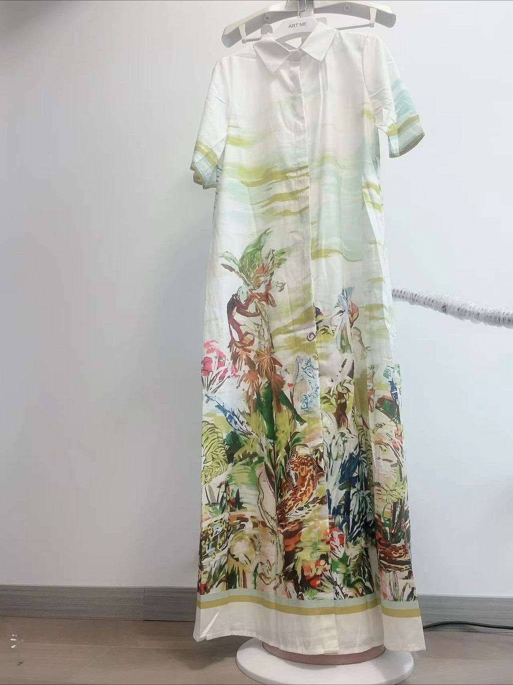 New Casual Fashion Linen Shirt Collar Cardigan Long Dress