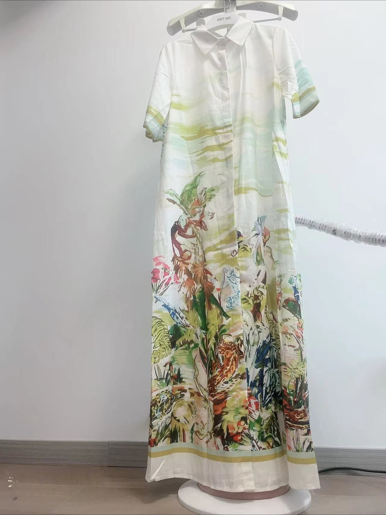 New Casual Fashion Linen Shirt Collar Cardigan Long Dress