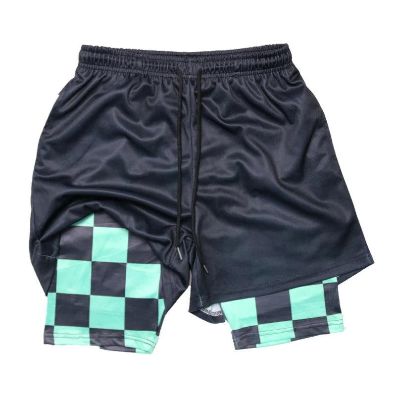 2 in 1 Athletic Gym Shorts for Men Stylish 3D Print Shorts with Pockets Quick Dry Stretchy Summer Sports Fitness Running Jogging