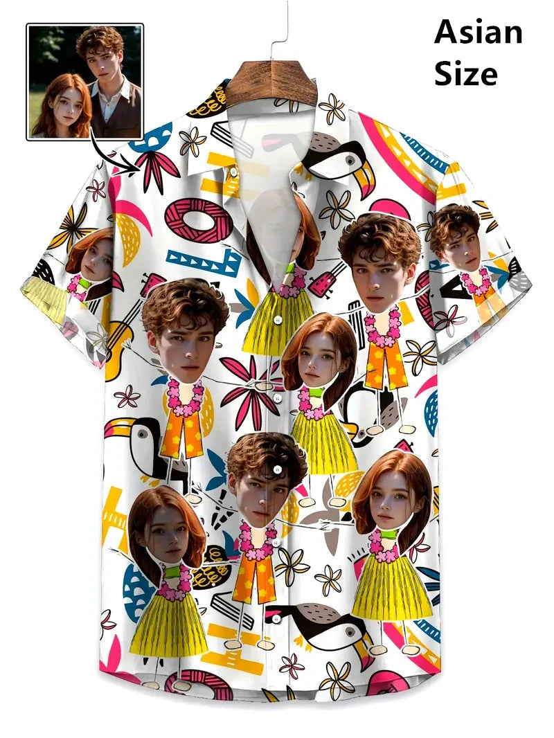 Face Photo Beer Shirts For Men Clothing Custom 3D Print Hawaii Beach Shirt Y2k Top 90s Vintage Clothes Lapel Short Sleeve Blouse