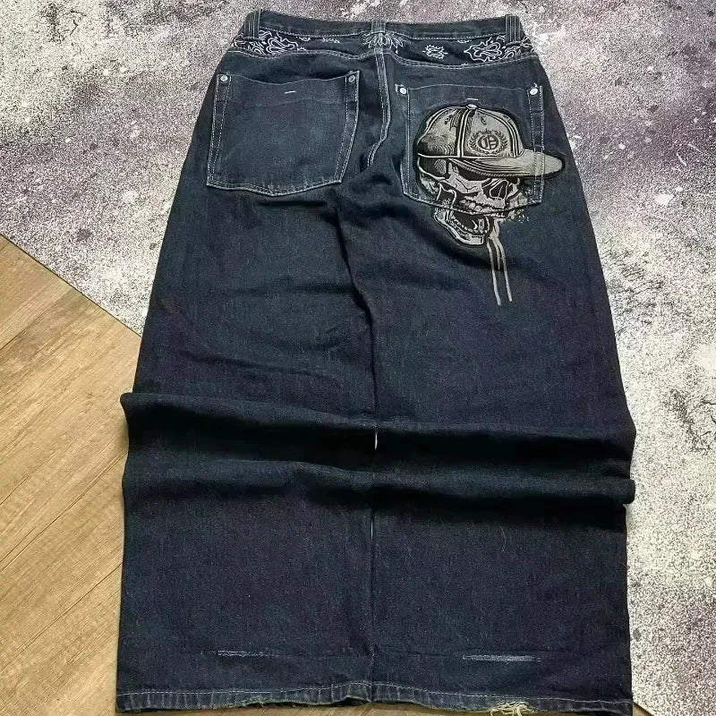 2024 New American Trend Retro Hip-hop Embroidery Pattern Baggy Jeans For Men And Women Y2K Harajuku Gothic Wide Pants Streetwear