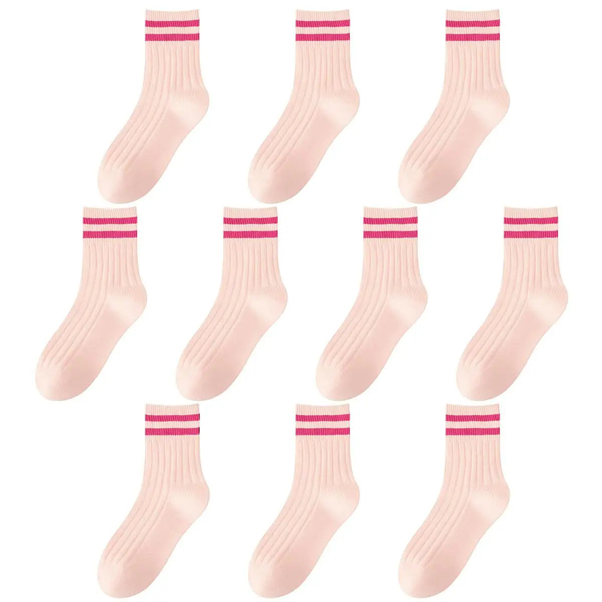 Kids Boys Girls Cotton Socks - Seamless Double Needle Ribbed 2-Stripe, Teens Students All Season School Home Sports Socks