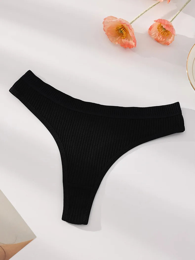 7Pcs Women Cotton Thongs Panties Striped Underwear Sexy Underpants Black Panty Soft G-Strings Plus Size Tanga Female Lingerie