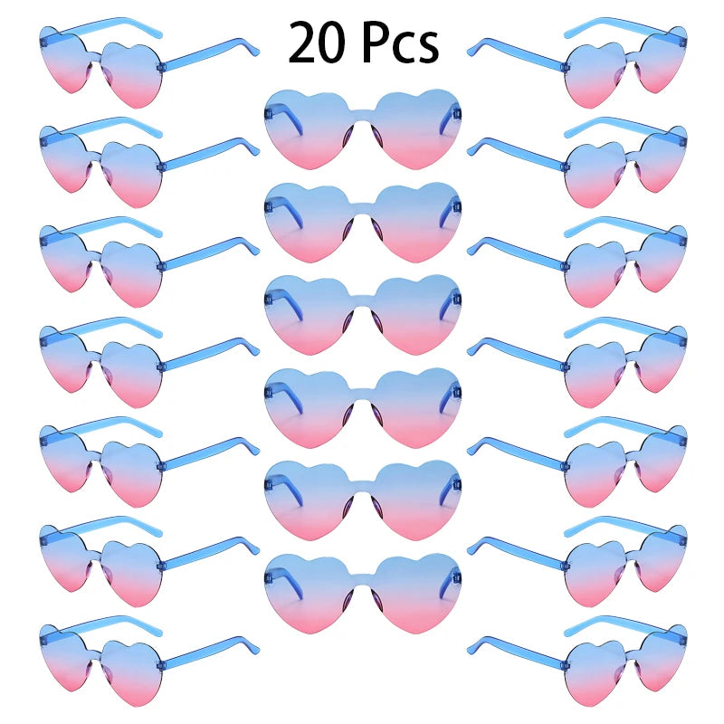 20 Pcs Heart Shape Sunglasses Women Fashion Rimless Gradient Multicolor Rave Sun Glasses Trendy Cute Beach Vacation Decor Shades