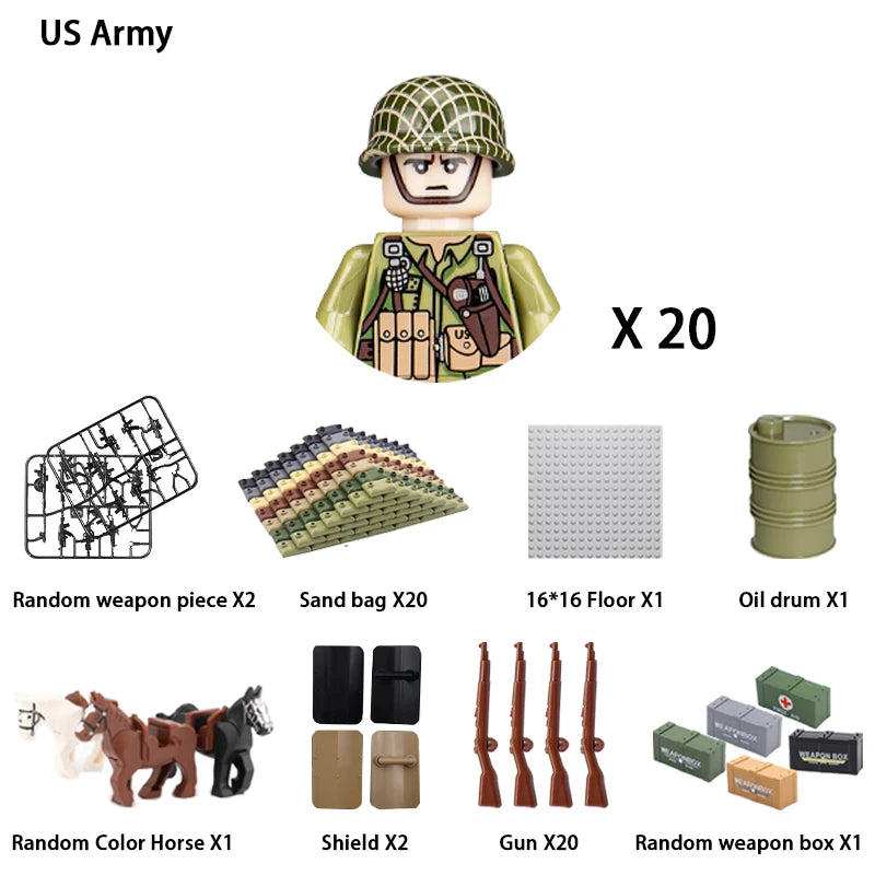 WWII Infantry Military Soldier War National Army Mini Gun Weapon Models Building Blocks Building Blocks Toys for Kids
