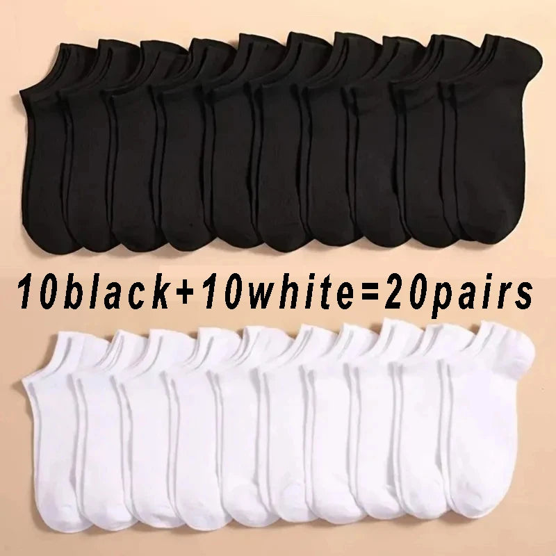 10pairs / Low Black And White Gray Cotton Socks Men's Socks Breathable Sports Socks Men's Short Socks Women's Socks EU37-44