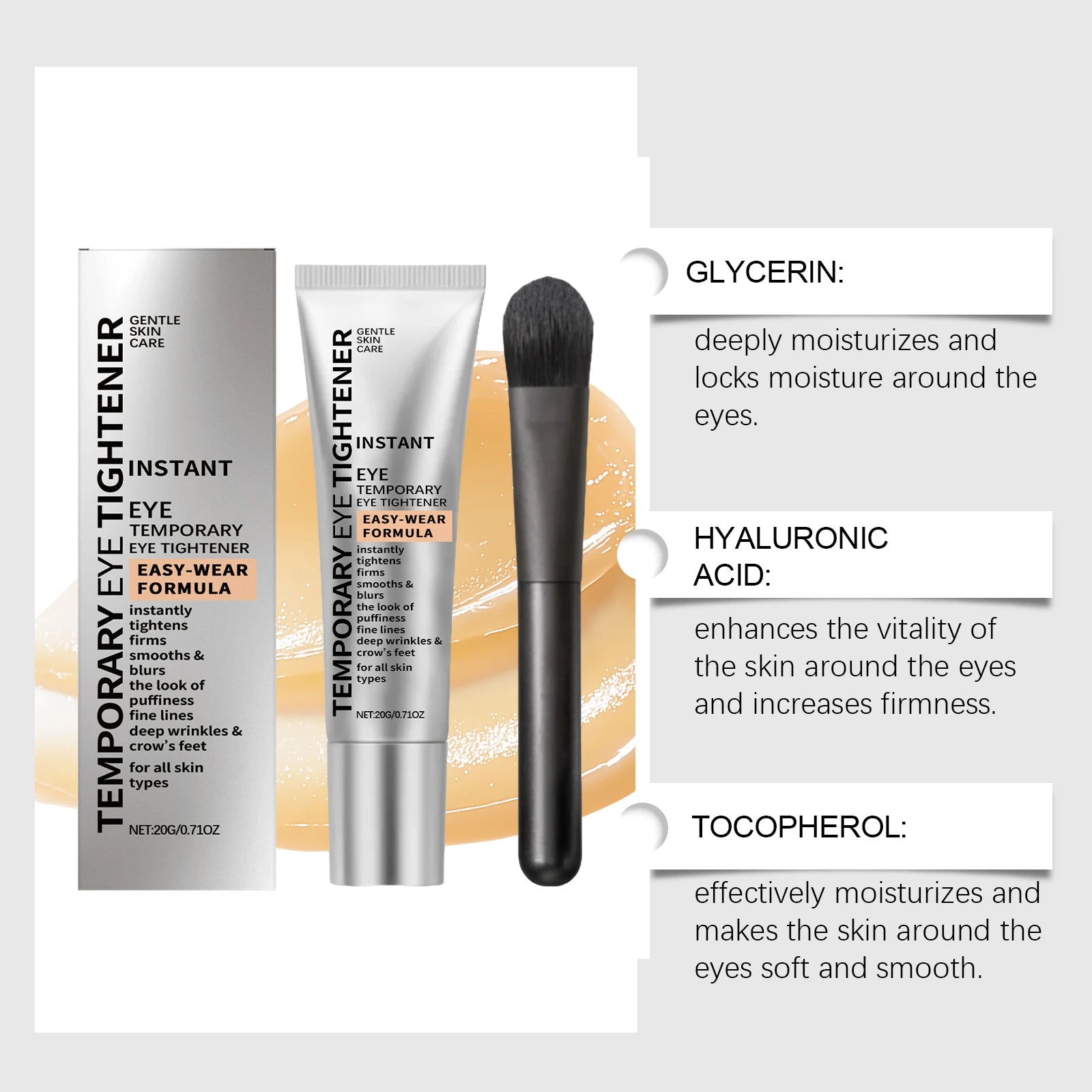 Temporary Tighten Eye Cream for Removal Eye Bags Anti Puffiness Dark Circles Removal Firming Increase Elasticity Massage EyeCare