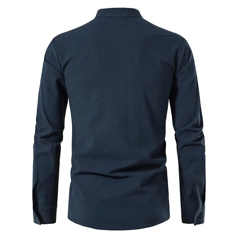 King Billion Men's Shirts Casual Men Cotton Linen Long Sleeve T-shirt Spring Autumn Vintage Shirt US Size Drawstring Neck