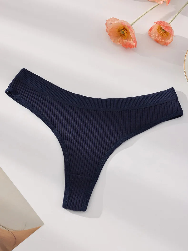 7Pcs Women Cotton Thongs Panties Striped Underwear Sexy Underpants Black Panty Soft G-Strings Plus Size Tanga Female Lingerie