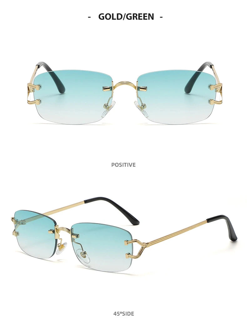 New Small Narrow Rimless Sunglasses Fashion Frameless Rectangle Tinted Lens Eyewear 90s Glasses for Women Men