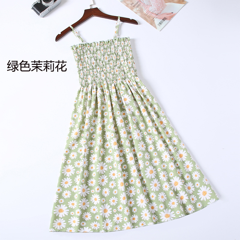 Summer Mini Dresses Fashion Female Elastic High Waist Casual Spaghetti Strap Sleeveless Dress Women Chiffon Dresses Vestidos