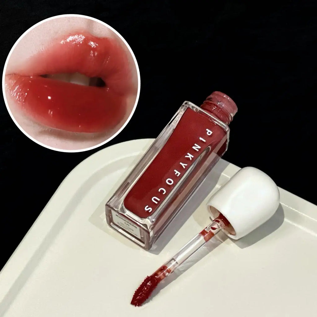 Pinkyfocus Mirror Lip Glaze - Moisturizing, Long-Lasting, Non-Stick Cup, Brightens Skin Tone, Waterproof Lip Gloss Creates Hydrated and Plump Lips, Suitable for All Skin Tones, Holiday Gift