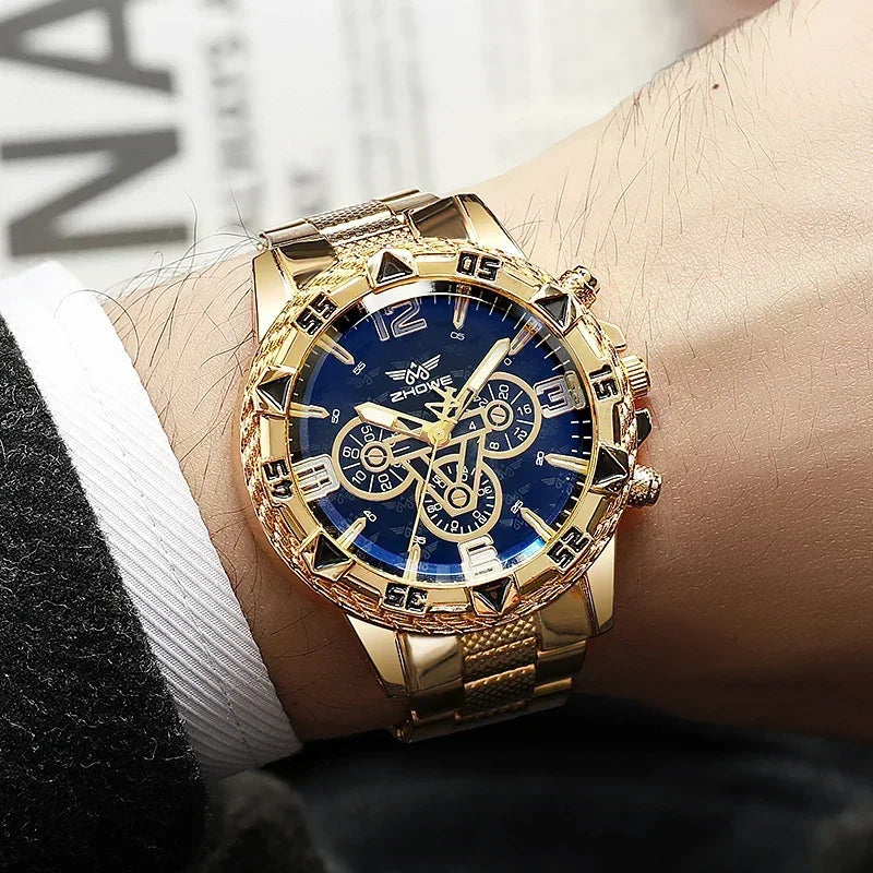 Luxury Business Men's Watch Stainless Steel Strap Blue-Light Glass Men Quartz Watches Big Dial Casual Wristwatch for man gifts
