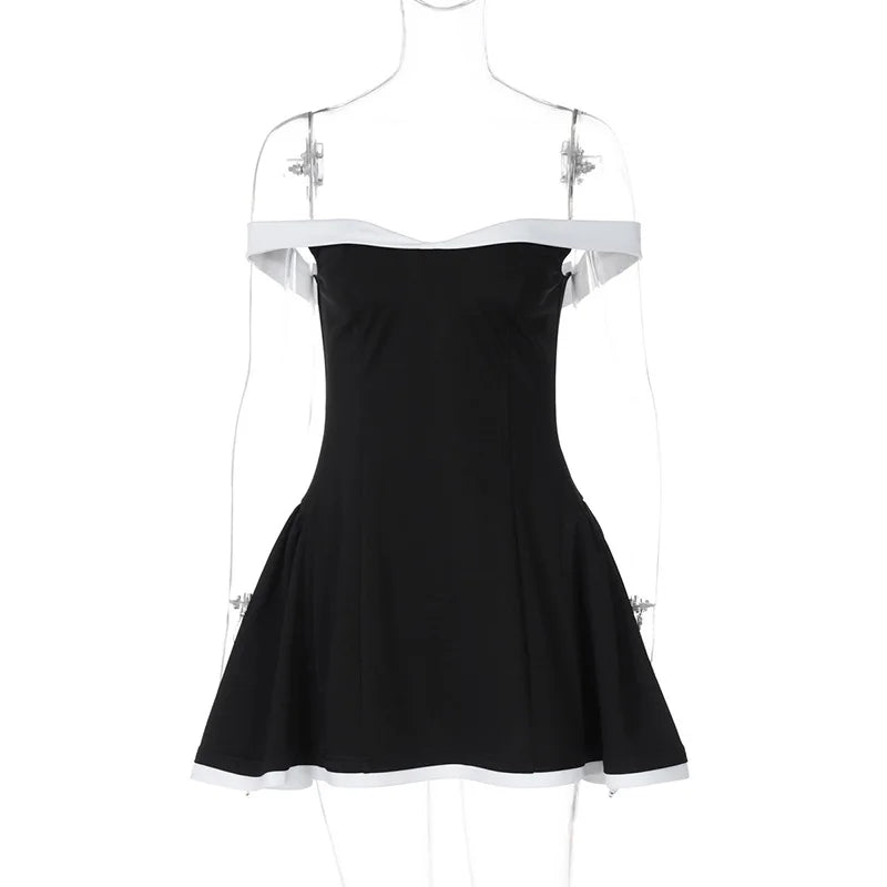 2025summer Off-shoulder Strapless Sexy Mini Dress Women Fashion Patchwork Sleeveless Backless High Waist A-line Club Party Dress