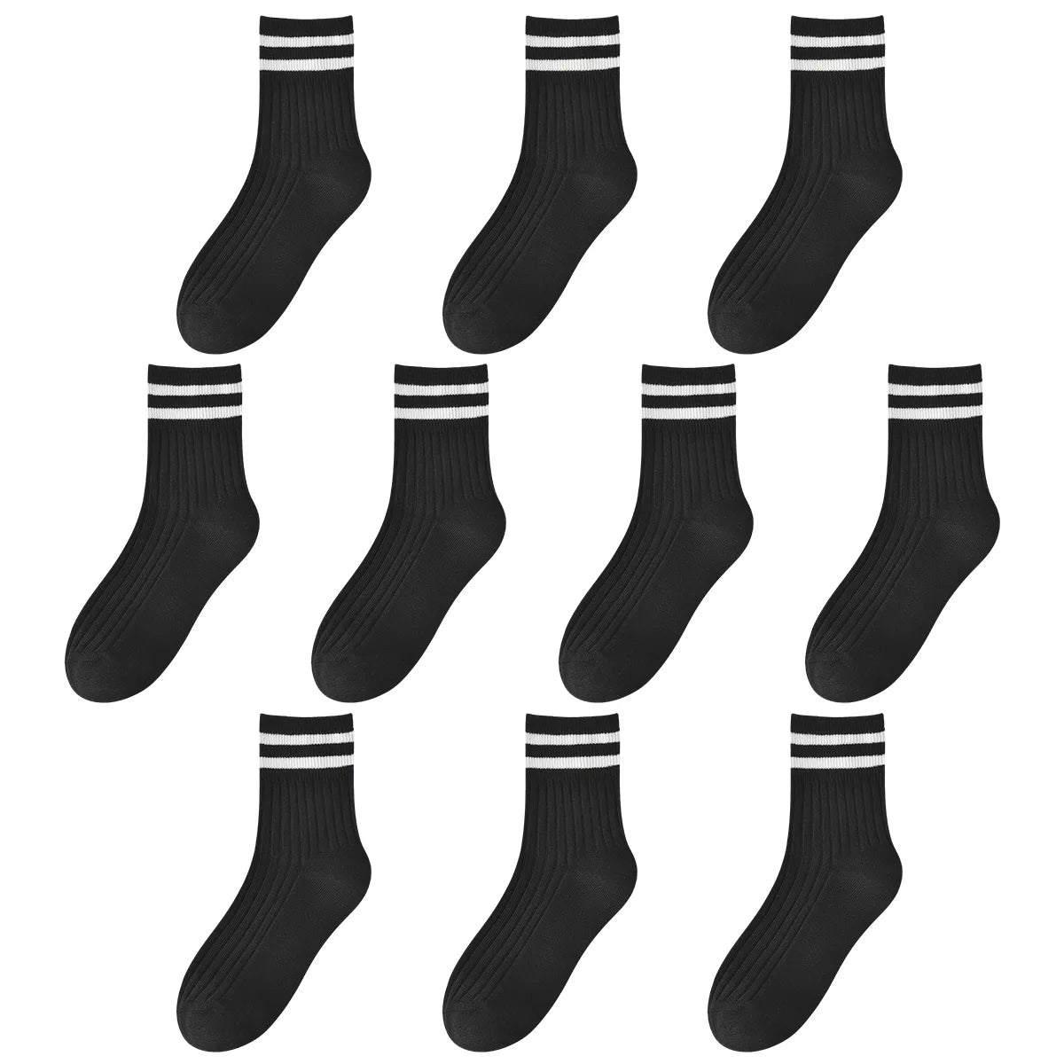 Kids Boys Girls Cotton Socks - Seamless Double Needle Ribbed 2-Stripe, Teens Students All Season School Home Sports Socks