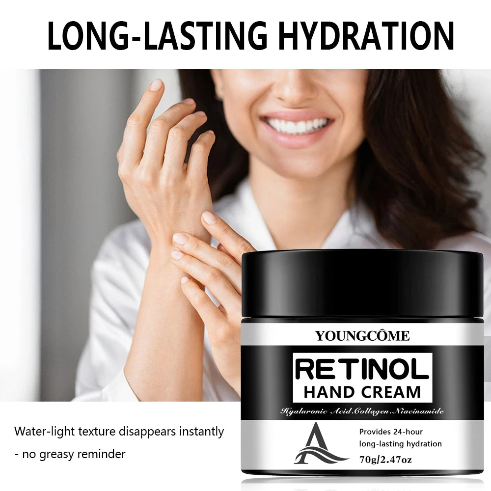YOUNGCOME Retinol Hand Cream with Hyaluronic Acid & Collagen - 24-Hour Long-Lasting Hydrating Hand Moisturizer 40/70g