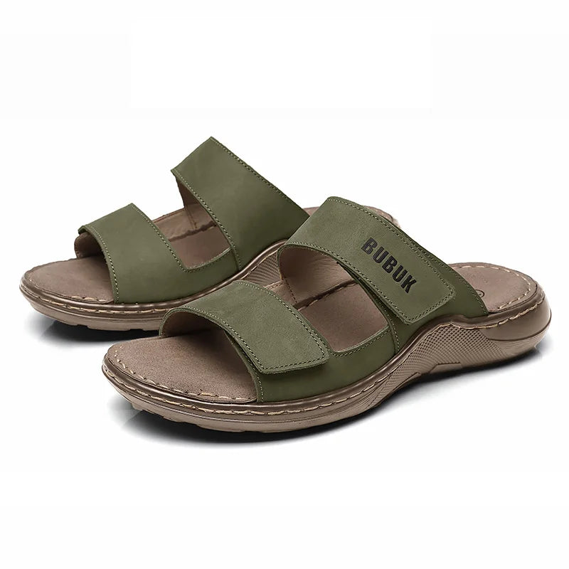 First-Layer Cowhide New Men's Casual Slippers Non-Slip Summer Beach Sandals Suitable for Outdoor Leisure Sports Beach