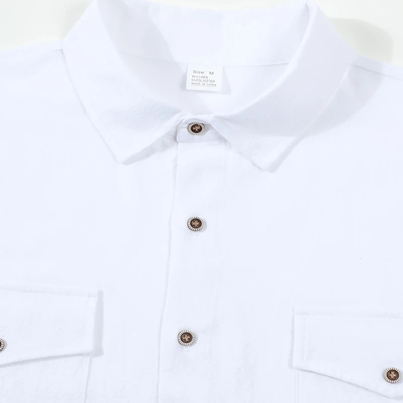 Men's Linen Casual Short Sleeve Shirt Lapel Collar Button Lightweight Breathable Summer Daily Beach Vacation Work Shirt for Men
