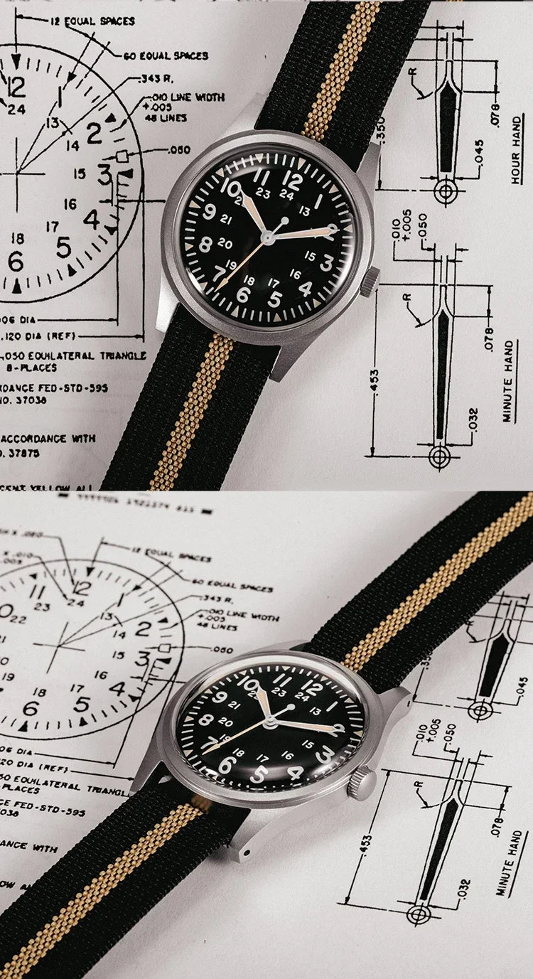 2025 New RDUNAE RA03 34.5mm Military Men Vintage Quartz Watch G10 Miyota 2035 Watches K1 Mineral Glass Stainless Steel Wristwatc