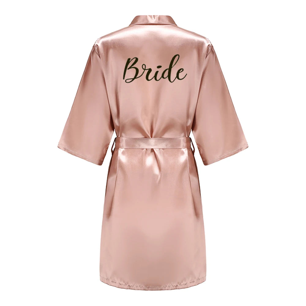 Bride Bridesmaid Wedding Robe Kimono Bathrobe Gown Nightgown Casual Satin Short Women Sexy Nightwear Sleepwear YS1666
